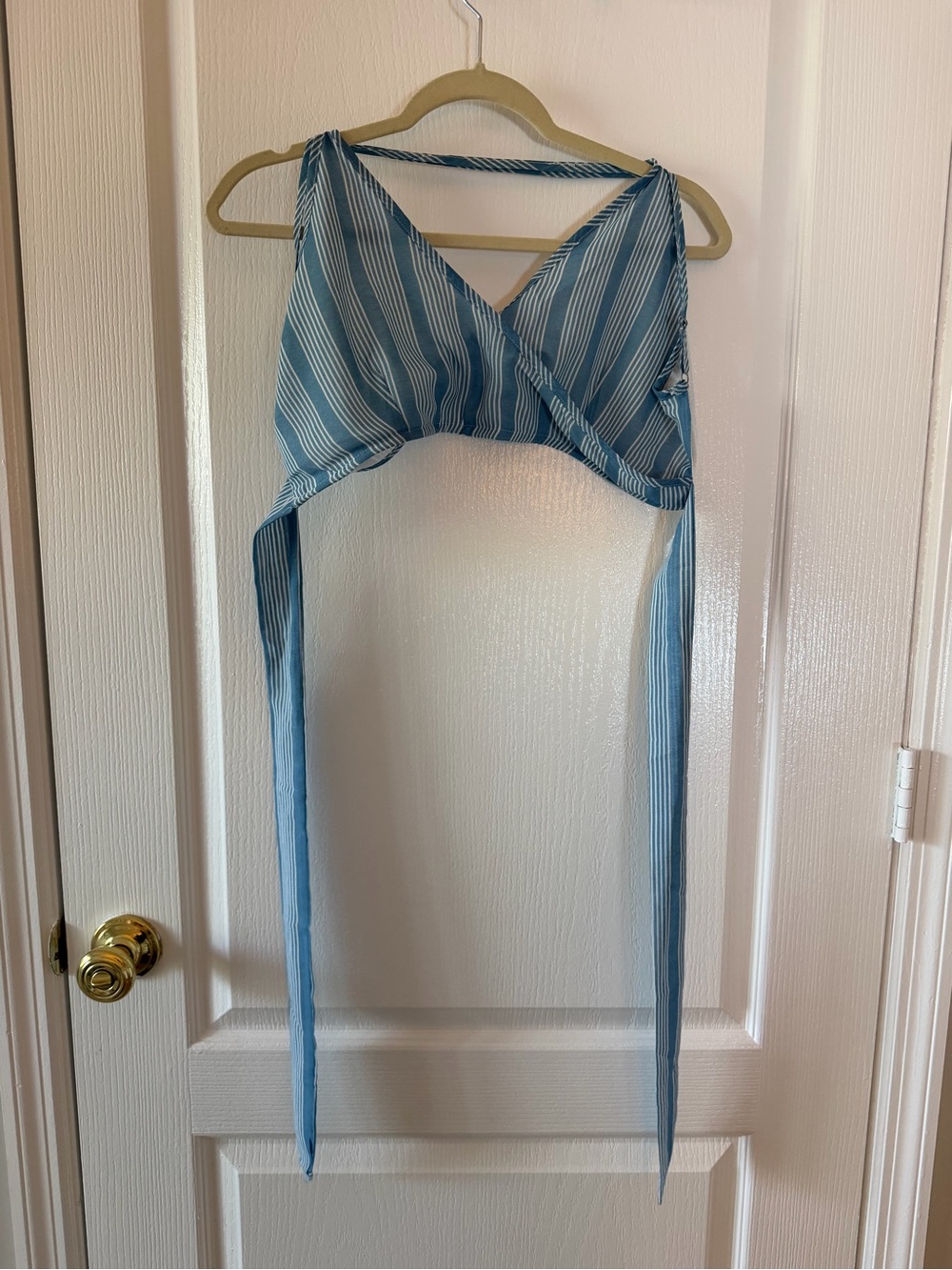 Blue Striped Wrap Crop Top